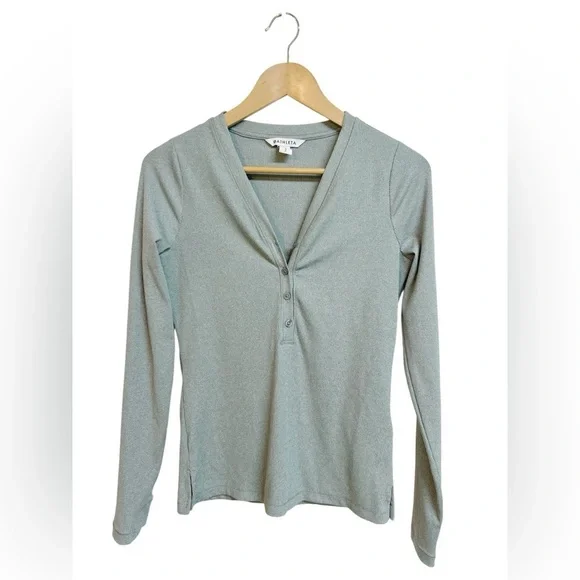 Athleta Uptempo Ribbed Long Sleeve Henley Top Green Size Small - Picture 6 of 7